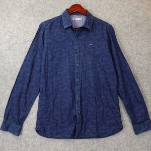 Indigo Casual Button Up Shirt Mens M Blue‎ Textured LEE COOPER Cut Away Collar